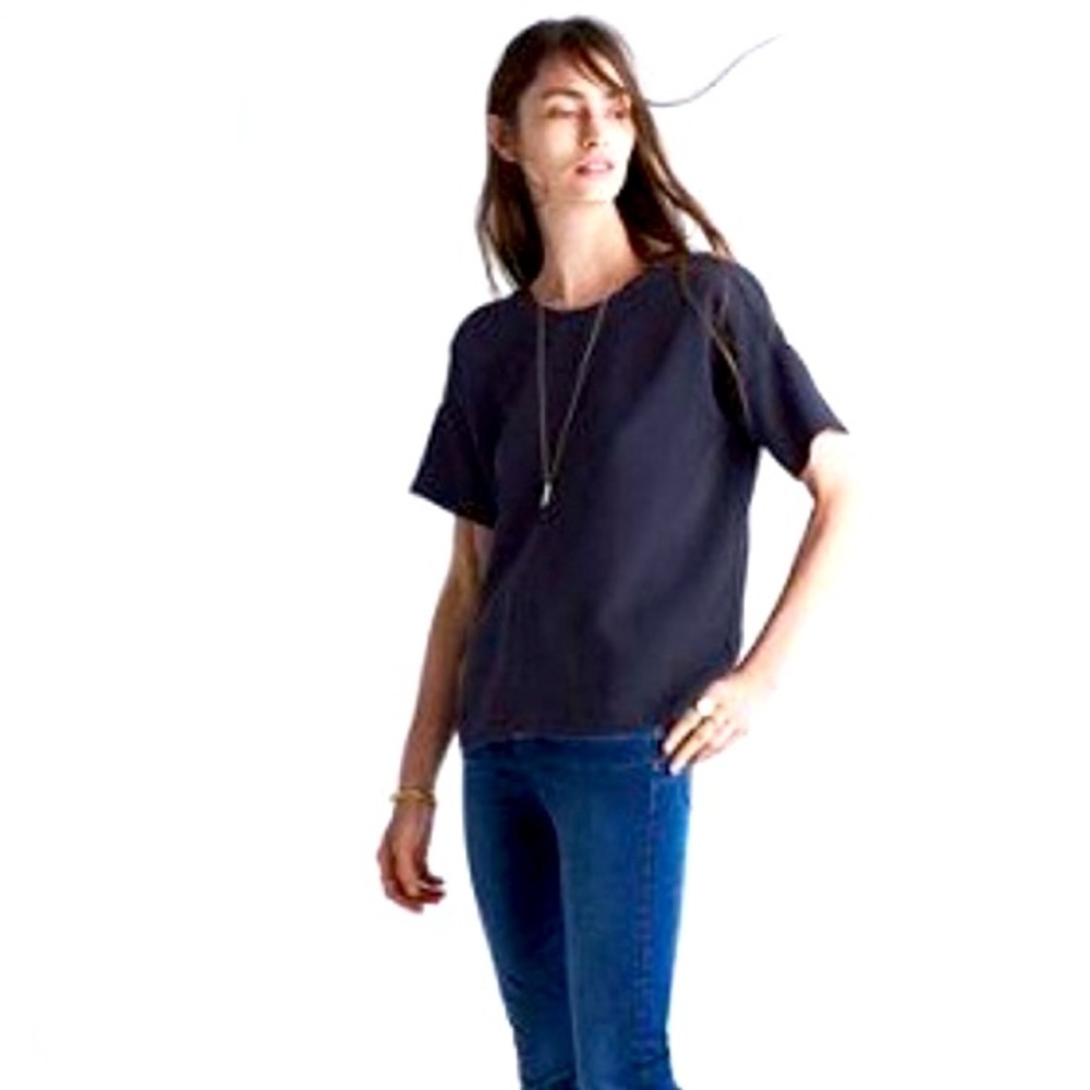 Madewell black boxy top with tie in back
